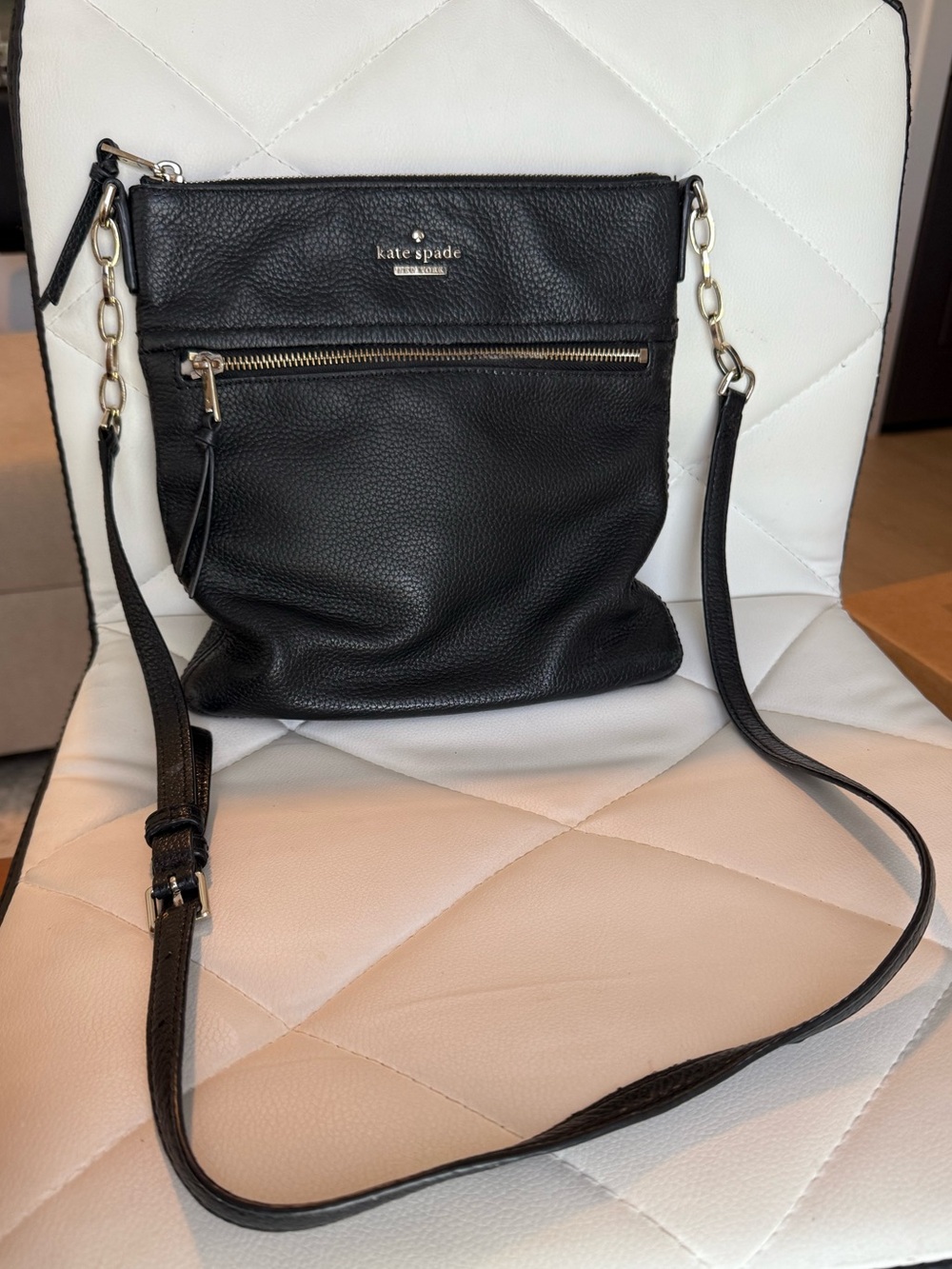 kate spade black pebbled leather crossbody with gold hardware